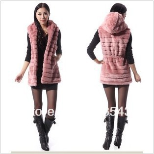 2013 new  dress in  imitation rabbit hair fur coat-like thickening of the vest with Cap coat