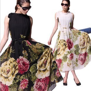 2013 New Elegant Temperament Bohemian Printed Chiffon Dress Before    W626