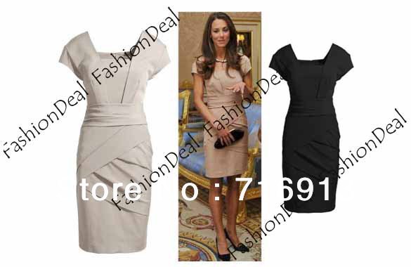 2013 New Elegant Women's Trendy Fashion Office Lady Slim Business OL Dress 2Color Black Apricot Free Shipping3350