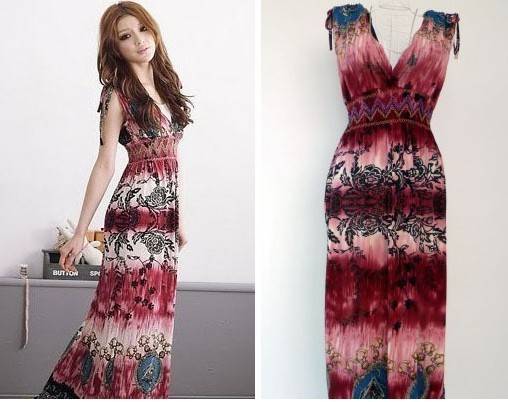 2013 New European Style Bohemian Beach Dress Summer Print Floor-Length Length Dresses A035