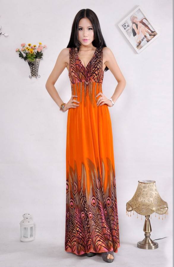 2013 New European Style Fashion Print Bohemian Beach Dress Summer Print Floor-Length Length Dresses A042