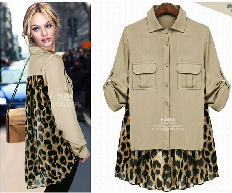 2013 NEW excellent quality, European style back chiffon leopard elegant fashion ladies blouse shirt