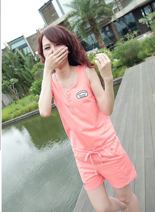 2013 new fashion brand short sleeve well-fitting Rope Constriction Comfortable Jumpsuit Pink free shipping 1703510lx