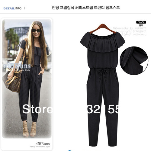 2013 New Fashion Coming High Quality Siamese Trousers European And American Style Fashion Ladies Chiffon Flounced Jumpsuit