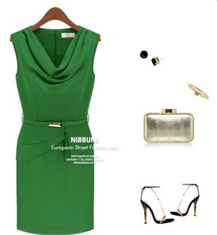 2013 New Fashion Cotton Cowl Neck Sashes  Women Sexy Sleeveless   Dress