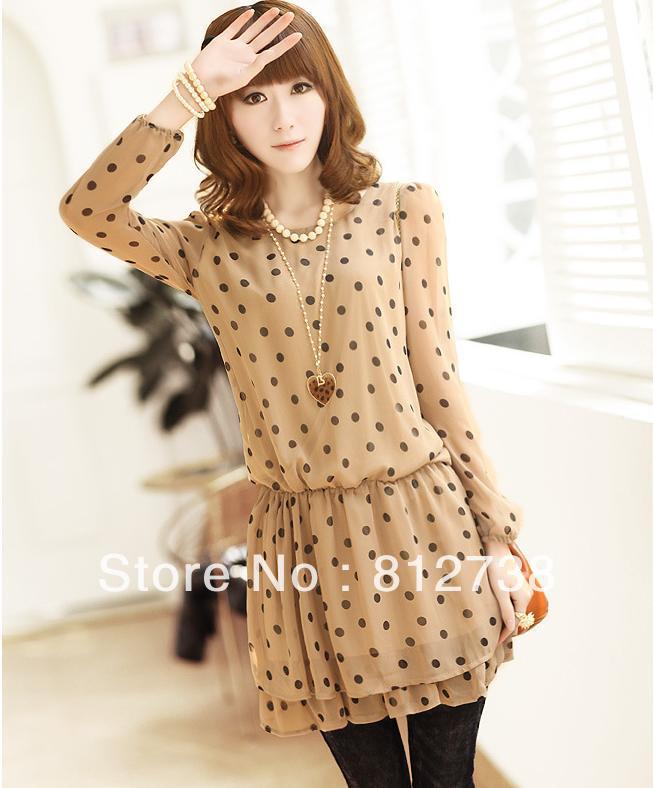 2013 new fashion dress long-sleeved dot princess dress casual dress free shipping