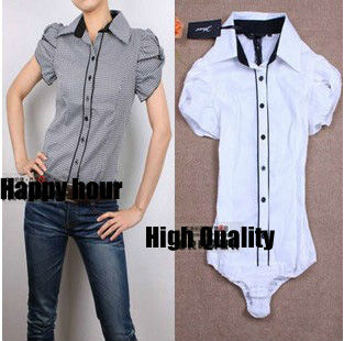 2013 New Fashion Elegant Plaid short sleeve OL Shirt Brand Blouse S-M-L-XL-XXL SY0065 Free shipping