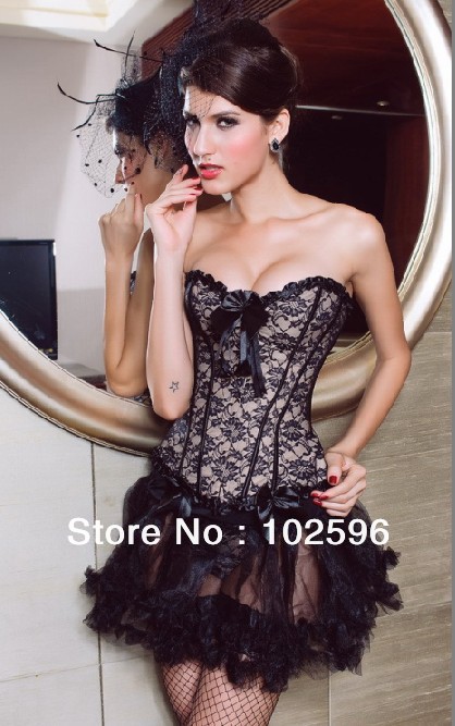 2013 New Fashion Lace Corset With Bows Sexy Lingerie Black/Red Free Shipping