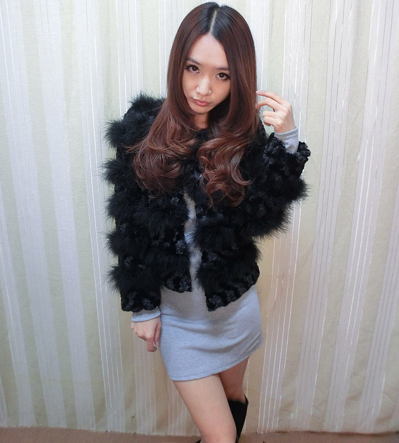 2013 new Fashion ladies 2012 elegant ostrich wool patchwork domesticated hen fur short jacket