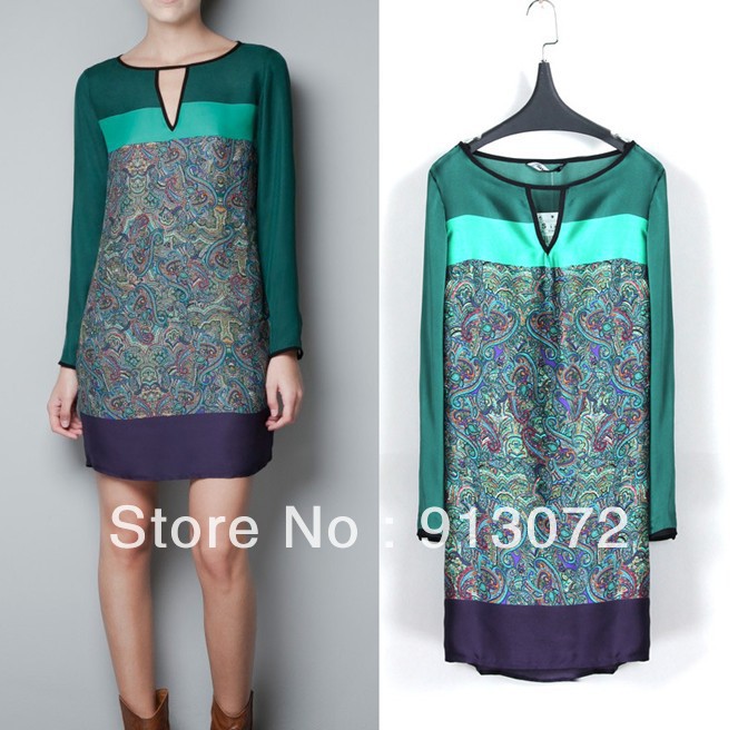 2013 New Fashion Ladies' elegant Floral Print Bohemian Green Dresses Vintage sexy Mini Evening party designer dresses cascul