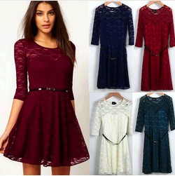 2013 New Fashion Ladies' elegant Vintage Sexy Lace Dresses as* women's candy color full lace expansion bottom dress with belt