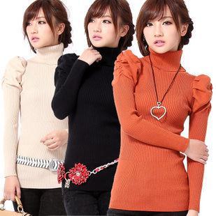 2013 New Fashion Lady Clothes puff sleeve turtle neck knitting weave garment sweater,free shipping  X120