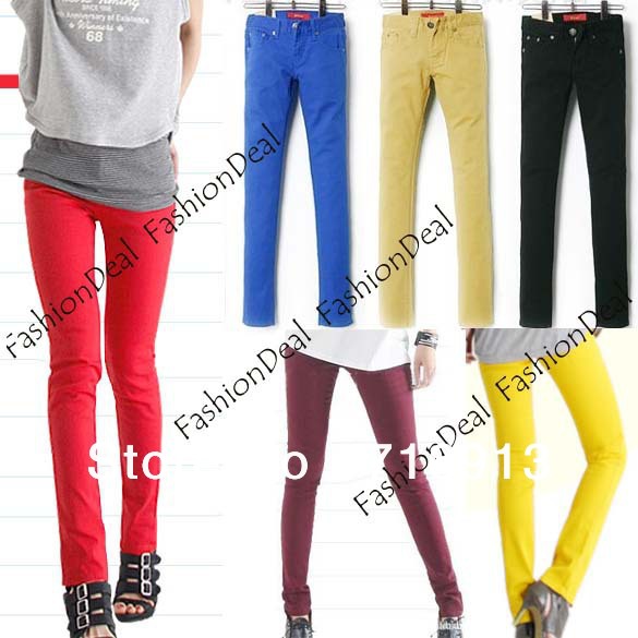 2013 New Fashion Lady's Colorful Candy Pencil Pant Slim Fit Skinny Stretch Jeans Trouser 6 Colors 26~29 Sizes Free Shipping 5055