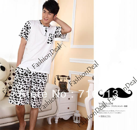 2013 New Fashion Luxury Men's Cotton Short Sleeve Cow Pajamas Sleepwear Lover Sleepwear Free Shipping 11294_W