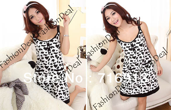 2013 New Fashion Luxury Women's Cotton Sleeveless Cow Pajamas Sleepwear Lover Sleepwear Free Shipping 11294_W