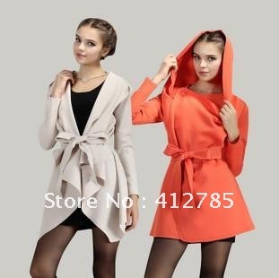 2013 New Fashion Quality Elegant Women's Long Sleeve Poncho Trench Coat OL Two Wear Way Hooded Collar Outerwear JY1198