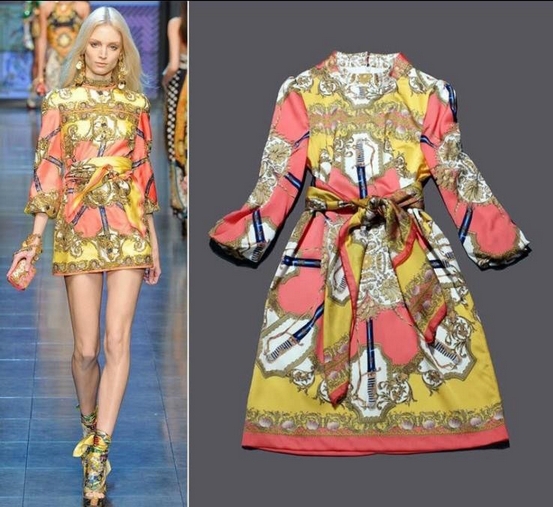 2013 New fashion Vintage  Colorful loose Silk Dress / Women's Dresses/mini dress/