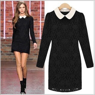 2013 new fashion waist was thin collar lace slim dress