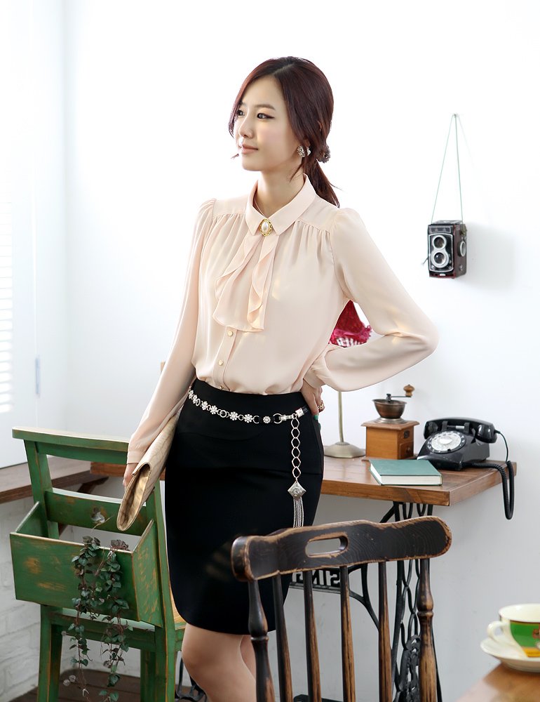 2013 new  Fashion Women Chiffon Shirts Blouse Casual Tops for Office Ladies with Tie Ruffle Collar Long Sleeve Plus Size Autumn