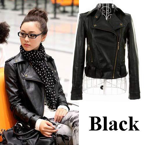 2013 NEW Fashion Women Jackets PU Leather Down Jacket Epaulet Slim Jacket Coat #6071