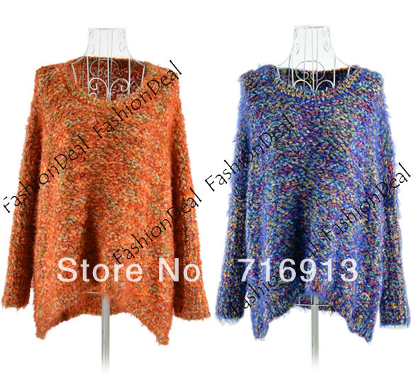 2013 New Fashion Women Round Neck Bat Shape Sleeve Loose Sweater Tops 3 Colors Free Shipping 10094