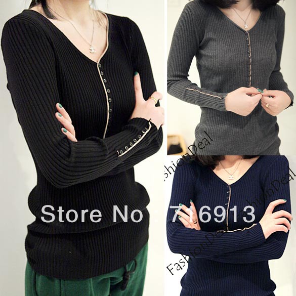 2013 New Fashion Women's Slim Long Sleeve Thread Bottoming Shirt Knitted Sweater 6 Colors Free Shipping 11030