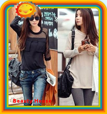 2013 New Fashion Women's Spring Loose Patchwork Lace Sexy Shirt Blouse Chiffon Shirt Lady's Blouse Free Shipping