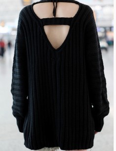 2013 New Fashion Women Sexy Racerback V-neck Black Loose Long Design casual Sweater Plus Size Pullover Sweater