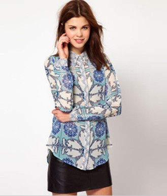 2013 NEW Fashion Womens'  Elegant Vintage Blouse Casual Snow Flower Print Shirt Lady Slim Top