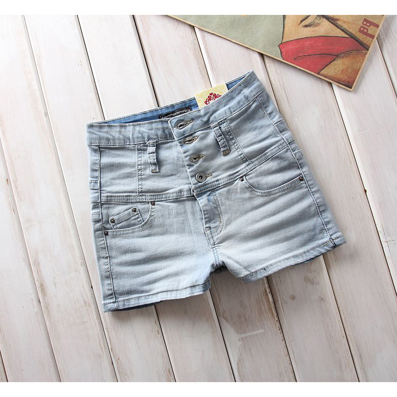 2013 new foreign trade of the original single high waist, light-colored stretch denim shorts