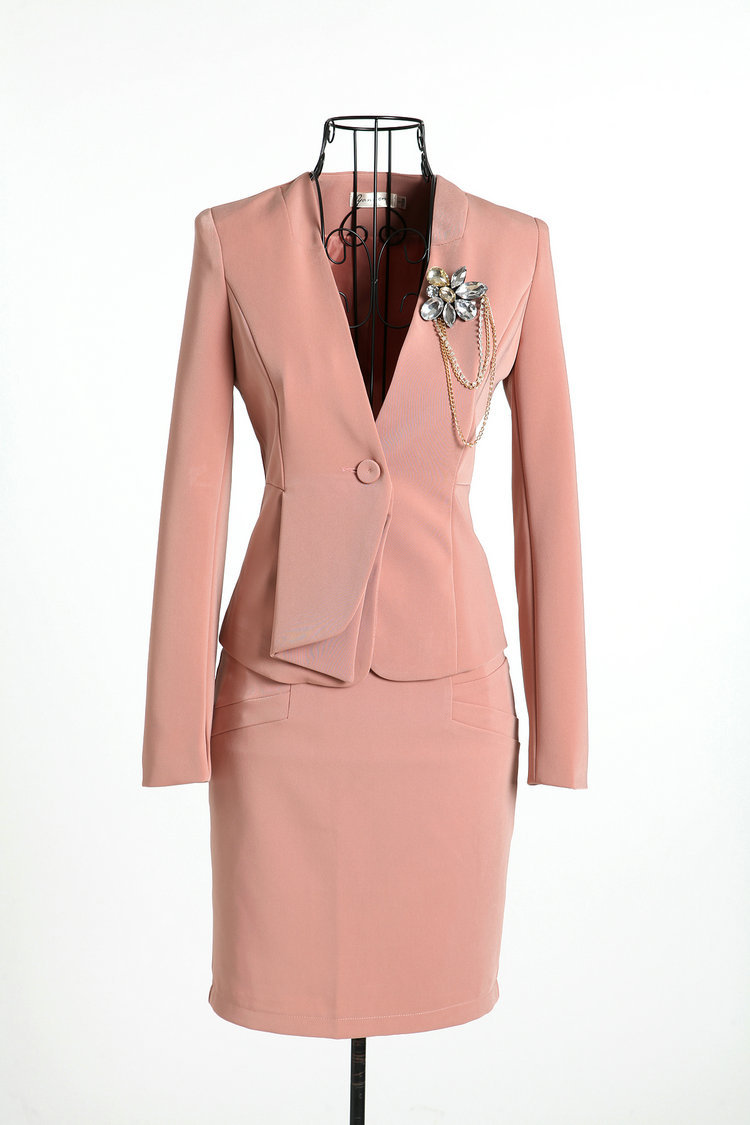 2013 New Formal  Fashion Women Suit Blazer & Skirt for Office Ladies OL Career Suit Fashion Pink Long Sleeve Spring