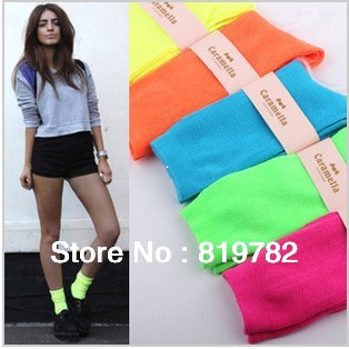 2013 new freeshipping wholesale 5pairs/lot  Caramella fluorescence female  socks women's 100% cotton short sock