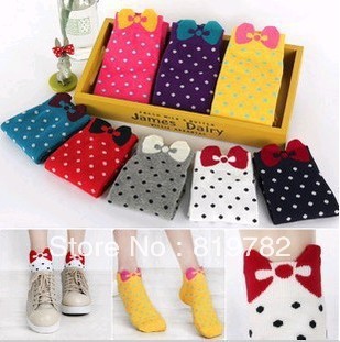 2013 new freeshipping wholesale 5pairs/lot  Korean cute candy color bowknot socks casual socks women's sock