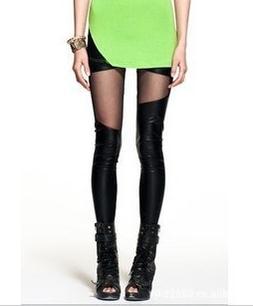 2013 new Gauze Leather irregular stitching personality sexy glamor tight leggings