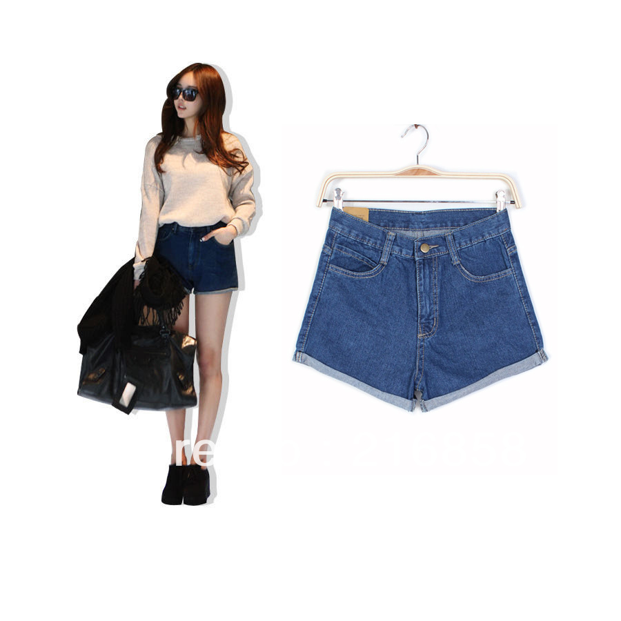 2013 NEW Item Korean Style Casual Vintage High Waisted Demin Shorts Roll Up  Cheap Causal Jeans