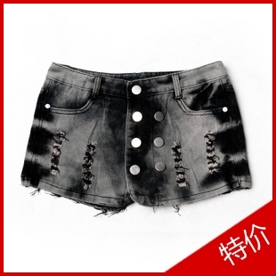 2013 New Korean Design Fashion Women's Black Gray  Rivet Burr Hole Denim Shorts High Quality Free Shipping