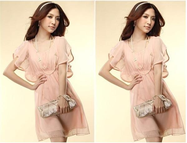 2013 new Korean Ladies Chiffon Round Neck Chic Loose Mini  Dress with belt E0213