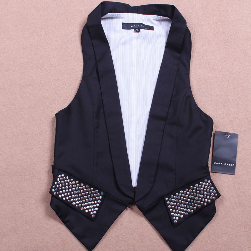 2013 new Korean Slim small vest sequins pocket / pony holder female black Free shipping