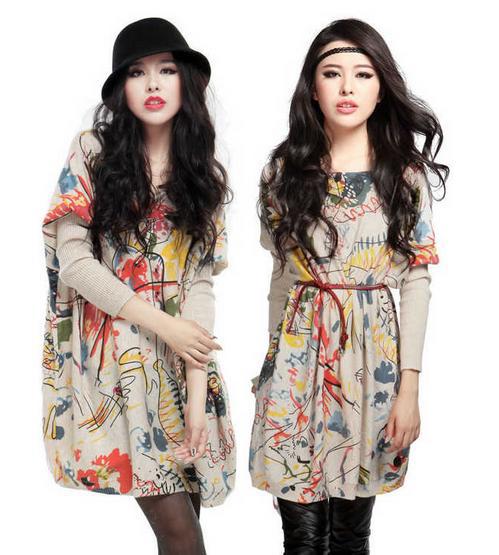 2013 new Korean Women's Batwing  Sweater Long Sleeve Top Cowl Neck dress  free shipping