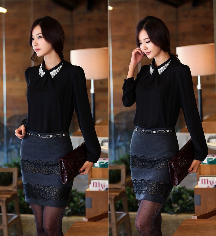 2013 new Ladies' fashion blouse women's long sleeve autumn spring chiffon shirts with rivet  free shipping #1038