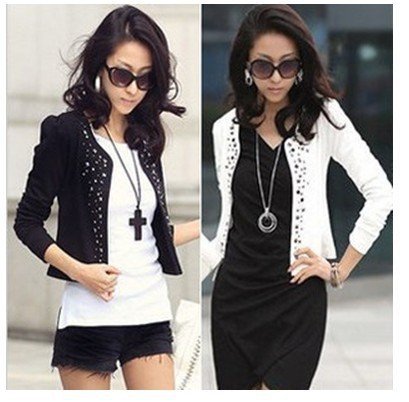 2013 New Lady's Long Sleeve Shrug Suits small Jacket Fashion Cool OL Rhinestones Rivet Coat With 2 Colors M/L/XL Free Shipping