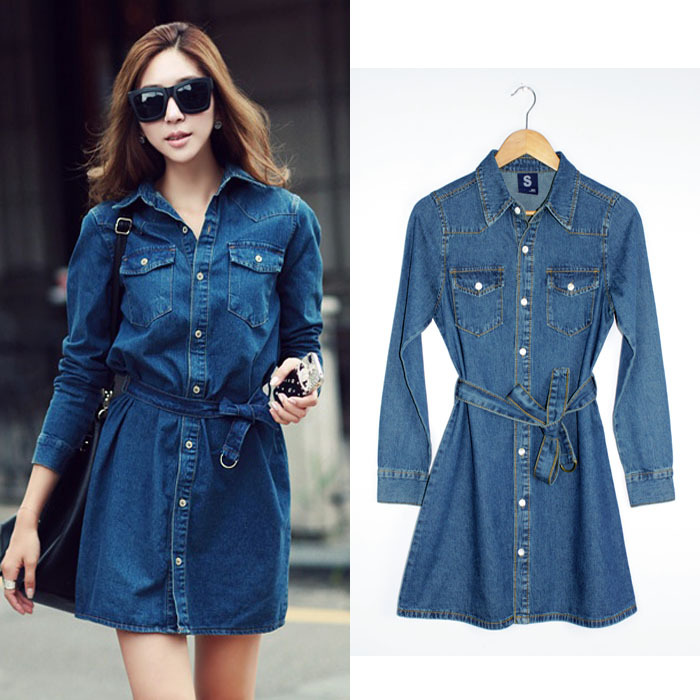 2013 New long sleeve casual clothing fashion slim jeans denim dress cowgirl dress free shipping