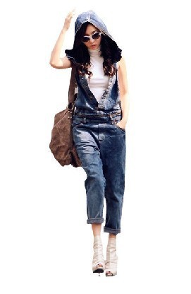 2013 new loose thin denim overalls, coveralls, denim hooded