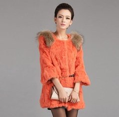 2013 new Orange black O-Neck three quarter sleeve Real Rabbit Fur shoulder Women Long Fur Jacket Plus Size winter Coat WP9225