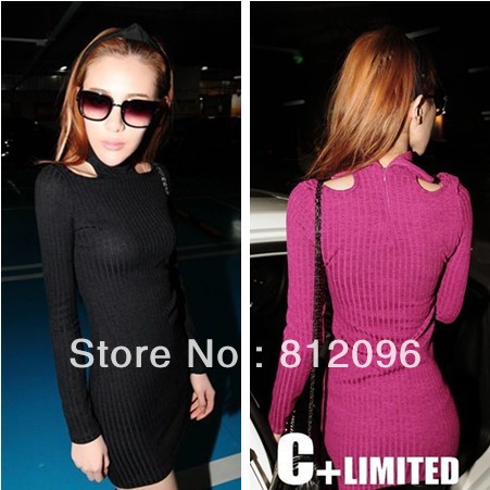 2013 new Promotions hot trendy cozy fashion women clothes casual sexy dress Slim elastic shoulder leakage was lanky collar