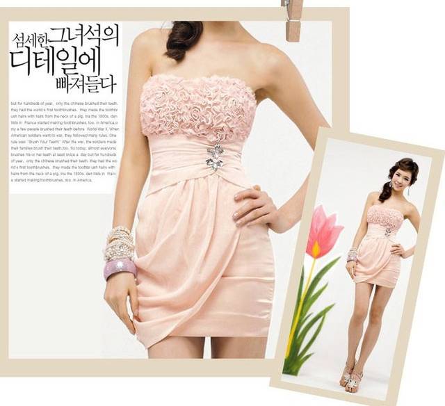 2013 New Sexy Women's Clothing Cotton Satins Wear Strapless Stretchy Lace Dress Formal Attire Pink 1726 free shipping