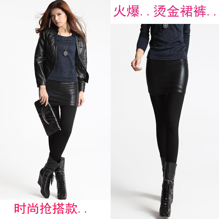 2013 new Spring  Black Leather Stretch Pantskirt Sexy Leggings Tights For Women