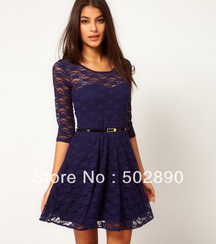 2013 NEW Spring Clothing excellent quality, European style half sleeve lace dress with belt women dress