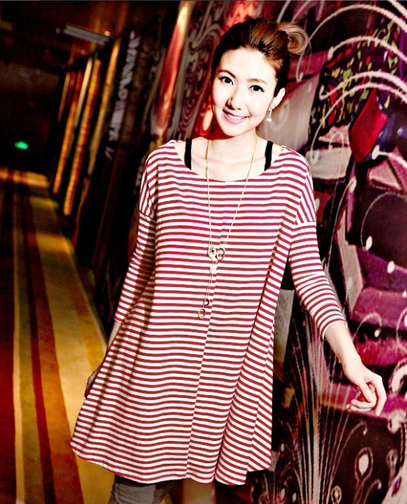 2013 new spring in Europe and America loose cloak type large size bat sleeve striped sweater dress free shipping #J178