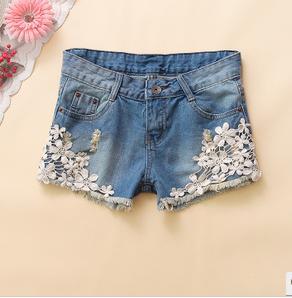 2013 new spring Korean fashion Hook flower hole cowboy women shorts straight mid solid hoie casual good quality